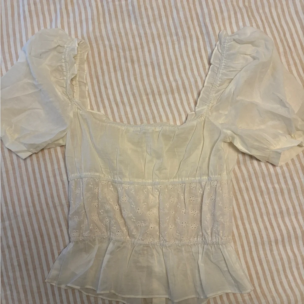 Reformation Ivory Eyelet Puff Sleeve Blouse - Picture 4 of 4